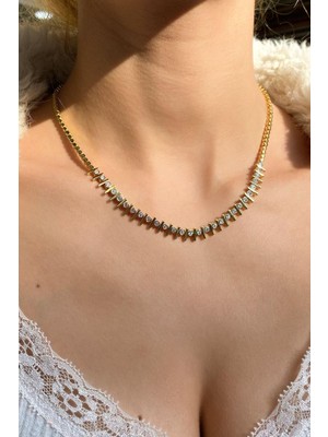 Spossy Silver Jewelry Araları Taşlı Kolye