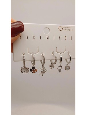 Tılsım Accesories Zirkon Çocuk Küpe 6lı Grı