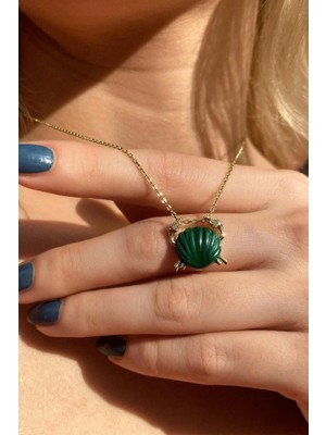 Spossy Silver Jewelry Malakit Taşlı Yengeç Kolye