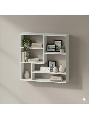 Çamsan Rafixa Beyaz MDF Kare Geometrik Duvar Rafı - Modern Kitaplık ve Dekoratif Obje Düzenleyici