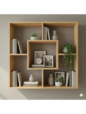 Çamsan Rafixa Bal Meşe MDF İç İçe Geçmeli Duvar Rafı - Modern Kare Kitaplık ve Dekoratif Obje Ünitesi