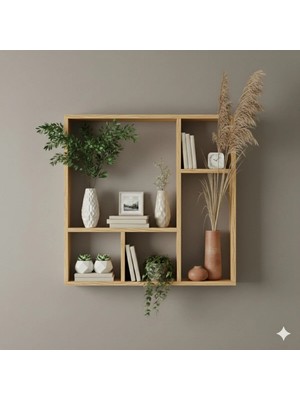Çamsan Rafixa Bal Meşe MDF Kare Bölmeli Duvar Rafı - Minimalist Kitaplık ve Dekoratif Obje Standı