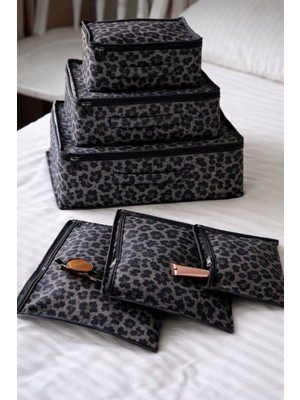 Mor Bebe Premium Leoparlı 6’lı Valiz Düzenleyici Set I Seyahat Organizer Çantası I Bavul Içi Düzenleyici