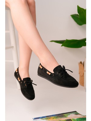 Muggo Multi Renkli Boncuk Detaylı Kadın Günlük Bağcıklı Loafer Ayakkabı