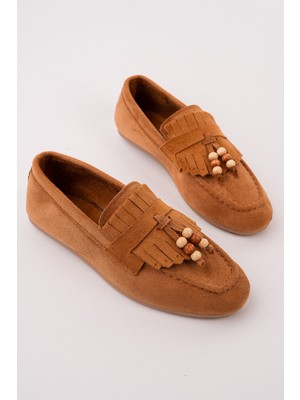 Muggo Fawn Renkli Boncuk Detaylı Kadın Günlük Loafer Ayakkabı