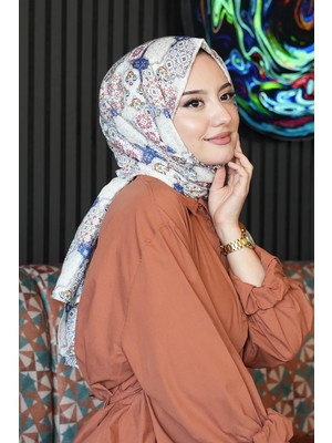 Afvente Geometrik Desen Mavi Soft Pamuk Şal - Açık Mavi