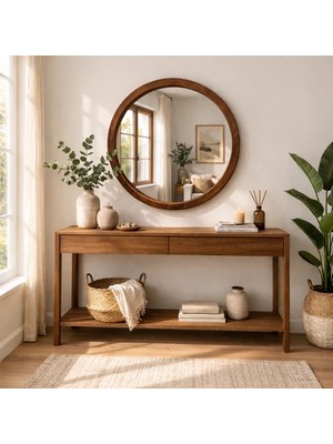 Aypars Atölye 20X20 cm El Yapımı Masif Ahşap Çerçeveli Yuvarlak Ayna – Modern Iskandinav Tarzı Duvar Aynası (Ceviz)