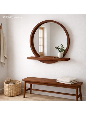 Aypars Atölye 20X20 cm Raflı Masif Kayın Ağacı Yuvarlak Ayna – Iskandinav Tarzı Antre ve Banyo Aynası (Kestane)