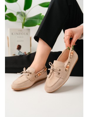 Muggo Multi Renkli Boncuk Detaylı Kadın Günlük Bağcıklı Loafer Ayakkabı