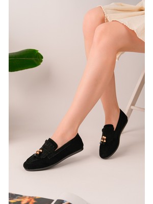 Muggo Fawn Renkli Boncuk Detaylı Kadın Günlük Loafer Ayakkabı