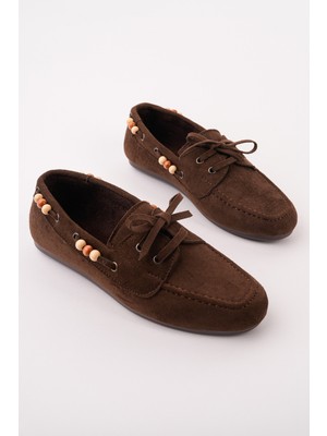 Muggo Multi Renkli Boncuk Detaylı Kadın Günlük Bağcıklı Loafer Ayakkabı