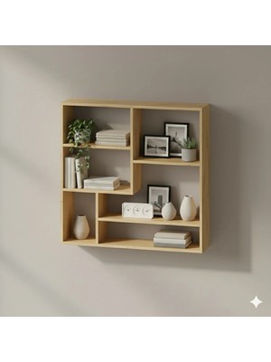Çamsan Rafixa Bal Meşe MDF Kare Geometrik Duvar Rafı - Modern Kitaplık ve Dekoratif Obje Düzenleyici