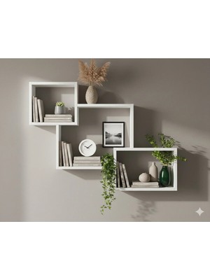 Çamsan Rafixa Beyaz Mdf Üçlü Kademeli Duvar Rafı - Modern Kitaplık ve Estetik Obje Sergileme Paneli