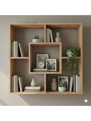Çamsan Rafixa Atlas Çam Mdf Iç Içe Geçmeli Duvar Rafı - Modern Kare Kitaplık ve Dekoratif Obje Ünitesi