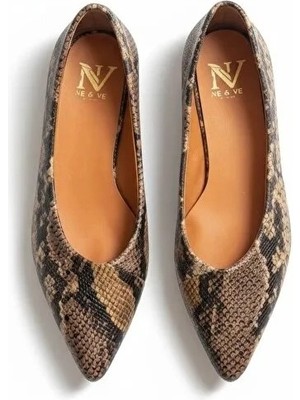 Ne&Ve Shoes Deri Yılan Baskı Sivri Burun Şık ve Rahat Günlük Babet