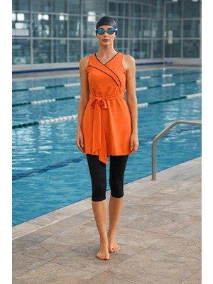 Tesmay Hızlı Kuruyan Mayo Kumaşı  Askılı Taytlı Kadın Yüzücü Mayo 24203