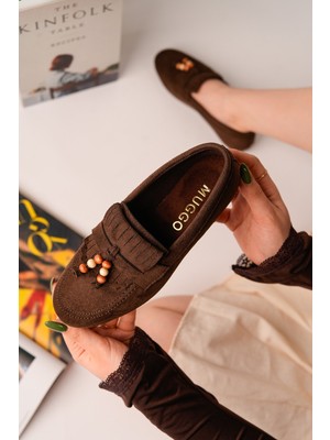 Muggo Fawn Renkli Boncuk Detaylı Kadın Günlük Loafer Ayakkabı