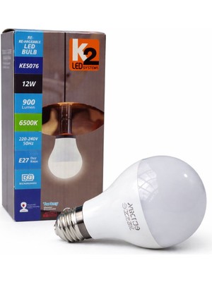 K2 KES076 12W 900LÜMEN Şarjlı Ampul Çift Batarya