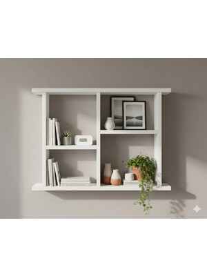 Çamsan Rafixa Beyaz MDF Pencere Formlu Duvar Rafı - Dekoratif Obje ve Kitap Standı - Modern Kitaplık