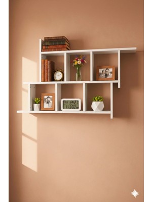 Çamsan Rafixa Beyaz MDF Kademeli Kanatlı Duvar Rafı - Modern Kitaplık ve Dekoratif Obje Düzenleyici