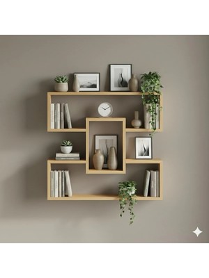 Çamsan Rafixa Bal Meşe MDF Simetrik Kanatlı Duvar Rafı - Modern Kitaplık