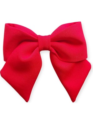 Minval Tatlı Kırmızı Otomatik Klipsli Fiyonklu Kuyruklu Kumaş Saç Tokası