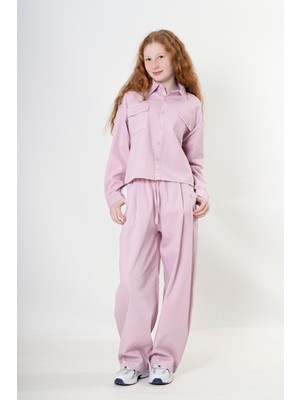 Haykids  Kız Çocuk Müslin Pamuk Ikili Takım - Pembe Kısa Kollu Gömlek ve Bol Paça Pantolon Alt Üst  Takım - Günlük, Rahat, Yazlık Takım