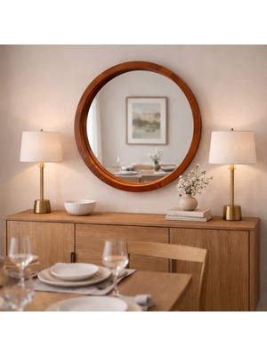 Aypars Atölye 20X20 cm El Yapımı Masif Ahşap Çerçeveli Yuvarlak Ayna – Modern Iskandinav Tarzı Duvar Aynası (Pelesenk)