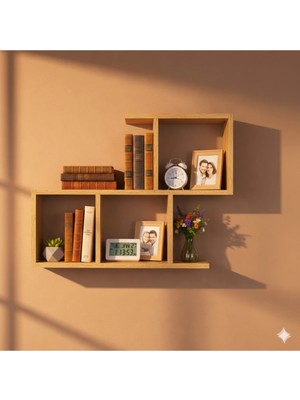 Çamsan Rafixa Bal Meşe MDF Basamaklı Duvar Rafı - Modern Kitaplık ve Dekoratif Obje Düzenleyici Ünite