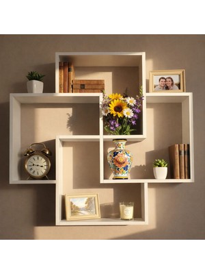 Çamsan Rafixa Beyaz MDF Rüzgar Gülü Duvar Rafı - Dekoratif Obje ve Kitap Standı - Modern Kitaplık