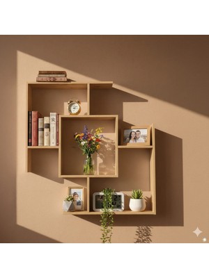 Çamsan Rafixa Atlas Çam Mdf S-Labirent Duvar Rafı - Dekoratif Obje ve Kitap Standı - Modern Kitaplık