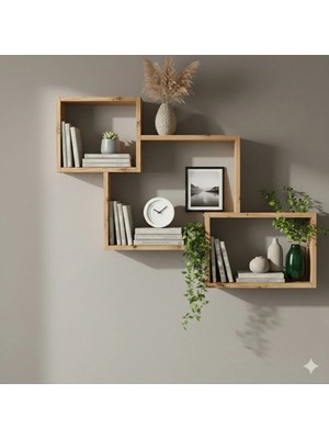 Çamsan Rafixa Atlas Çam Mdf Üçlü Kademeli Duvar Rafı - Modern Kitaplık ve Estetik Obje Sergileme Paneli