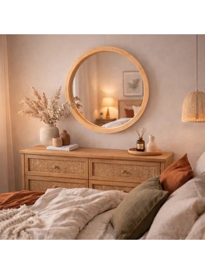 Aypars Atölye 20X20 cm El Yapımı Masif Ahşap Çerçeveli Yuvarlak Ayna – Modern Iskandinav Tarzı Duvar Aynası (Çam)