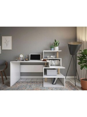 Bicabin Okyanus Raflı Modüler Ofis Laptop  Çalışma Masası -Beyaz