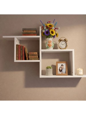 Çamsan Rafixa Beyaz MDF Kademeli Geçmeli Duvar Rafı - Modern Kitaplık