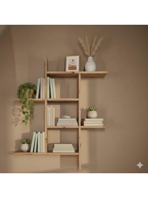Çamsan Rafixa Atlas Çam Mdf Asimetrik Duvar Rafı - Modern Kitaplık ve Dekoratif Obje Sergileme Standı