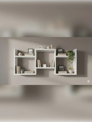 Çamsan Rafixa Beyaz Mdf Üçlü Simetrik Duvar Rafı - Modern Kitaplık ve Estetik Obje Sergileme Paneli