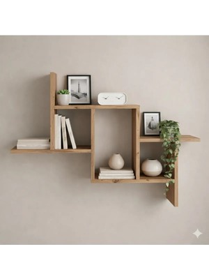 Çamsan Rafixa Atlas Çam MDF Kademeli Zikzak Duvar Rafı - Modern Kitaplık