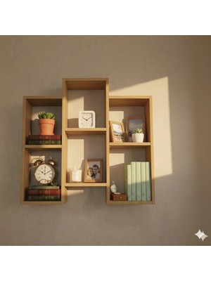 Çamsan Rafixa Bal Meşe Mdf Üçlü Dikey Duvar Rafı - Modern Kitaplık ve Estetik Çok Bölmeli Dekor Rafı