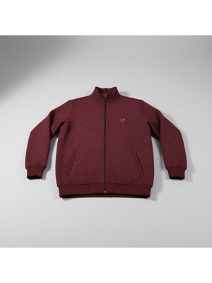 Starbattal Fermuarlı Hırka Bordo 3XL Uzun Kol %50 Pamuk %50 Polyester Desenli