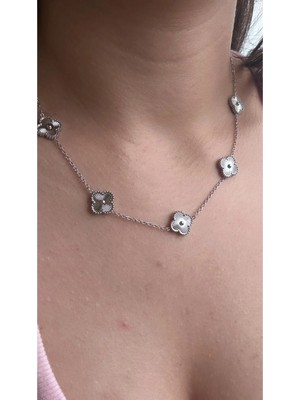 Chic&Shine Accessories Çelik Kolye 5 Yoncalı (Silver) Kadın Kolye 45CM