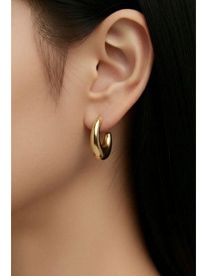 Uretti - Nerman 4053 9601 Bombeli Yarım Halka Altın Rengi C Küpe