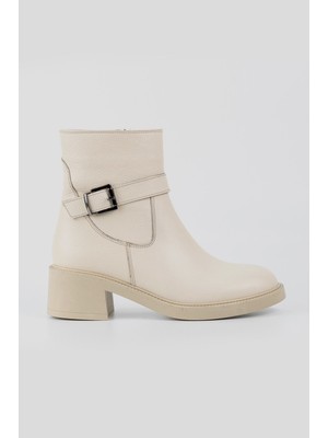 Tunaelli Kadın Bej Hakiki Doğal Deri Bot & Bootie