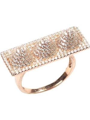 Nusret Takı 925 Ayar Gümüş Beyaz Taşlı Üçlü Şapka Model Yüzük