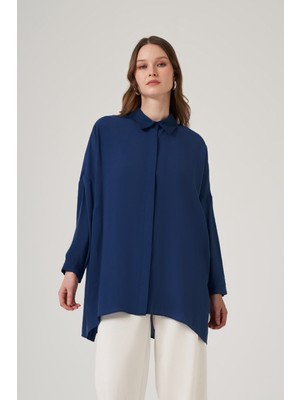 Nuss Oversize Basic Yazlık Gömlek 3001 Indigo