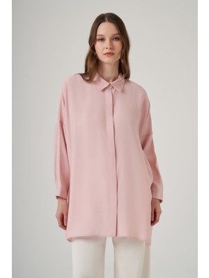 Nuss Oversize Basic Yazlık Gömlek 3001 Pudra