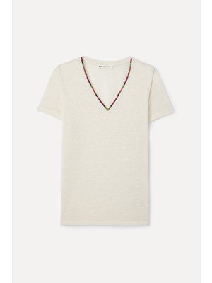 Nakış Detaylı V Yaka T-Shırt