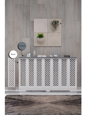 Bagax Perge Model, Beyaz Üstü Antrasit Renk,iç Ölçü 136 cm Dış Ölçü 140 cm Petek Kaplama, Dresuar