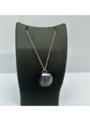 vitvit Çelik Zincirli Akik Doğal Taş Kolye