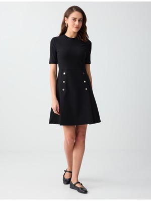 Jimmy Key Siyah Dar Kesim Bisiklet Yaka Kısa Kollu Örme Mini Elbise